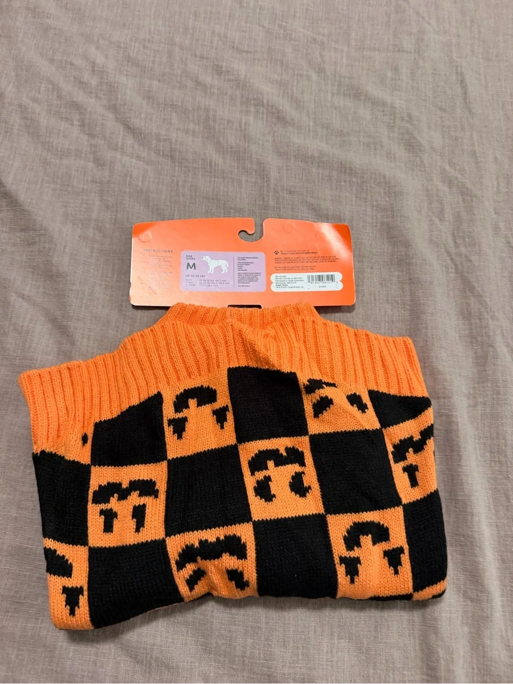Boots & Barkley Orange and Black Pumpkin Checker Pet Sweater Medium Sized Dog